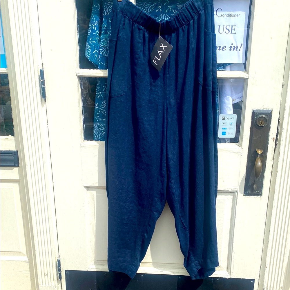 FLAX navy blue linen pants size one X 🌺NWTs